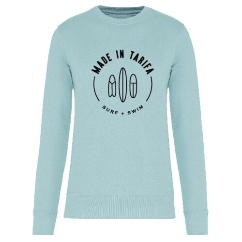 Montaje de sudadera sin capucha azul wave con surf and swim en negro