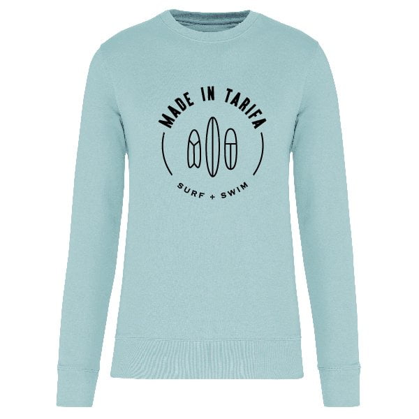 Montaje de sudadera sin capucha azul wave con surf and swim en negro